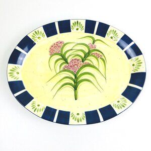 Laurie Gates LGA136 2000  Blue Band Plants Floral Stoneware Large 19" Platter